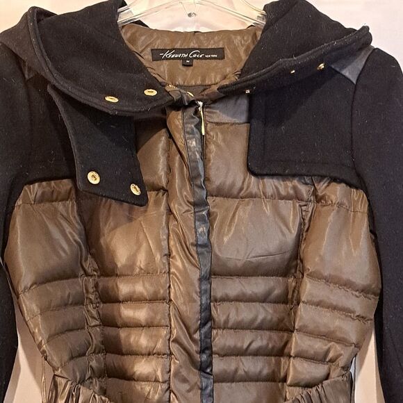 Kenneth Cole Faux Leather Quilted Shacket with an Adjustable Hood - Sz M - Picture 3 of 15